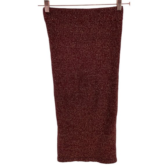 Forever 21 Women's Size Small Burgund/Metallic Sparkly Gold Stretchy Knit Skirt - Picture 2 of 4